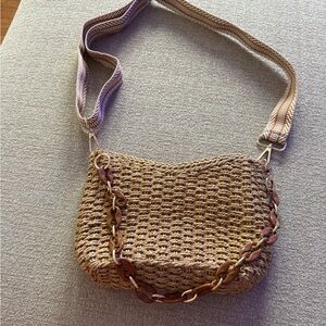 Woven Tan Shoulder/Crossbody Bag with Chain Strap